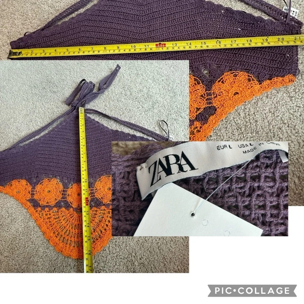 Zara purple orange crochet knit boho halter crop top NWT bohemian - Picture 9 of 13